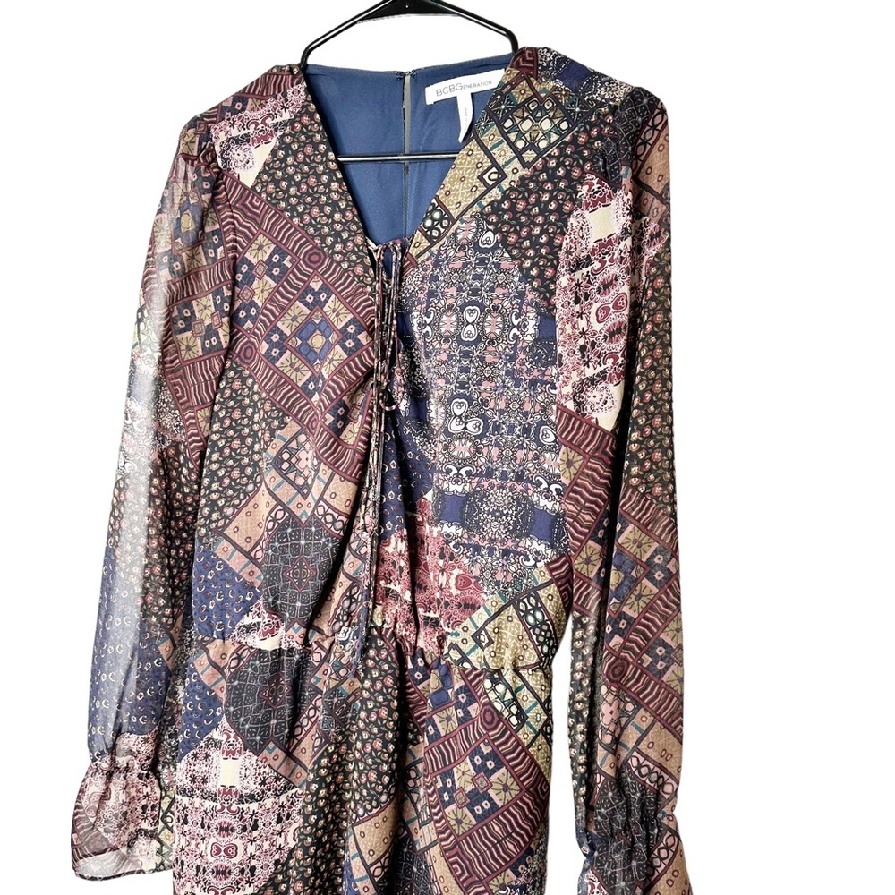 BCBGeneration Sheer Patchwork Peasant BoHo Dress Size Medium